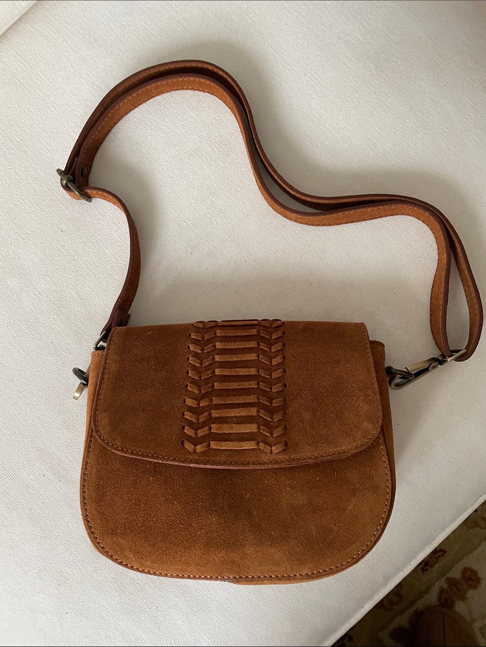 Garnet Hill Suede Crossbody in Cognac